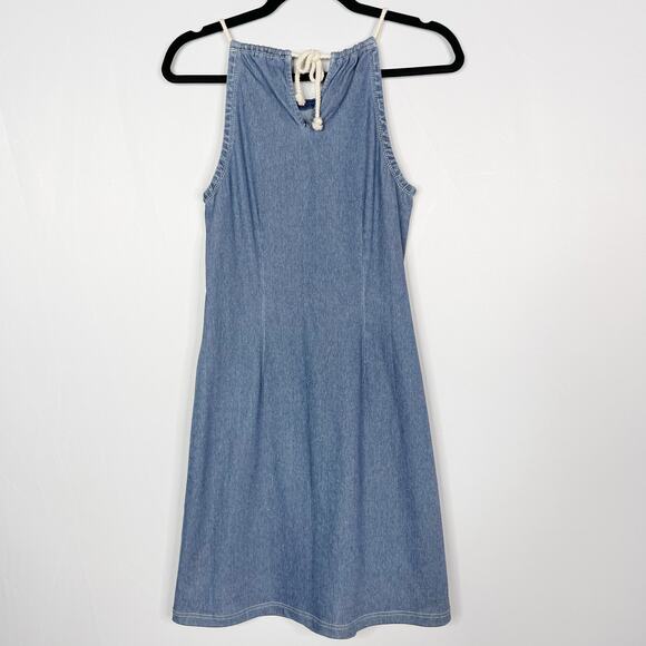 J Mclaughlin Small Blue Maria Stretch Knit Denim Rope Halter Shift Dress Cotton - Picture 2 of 11